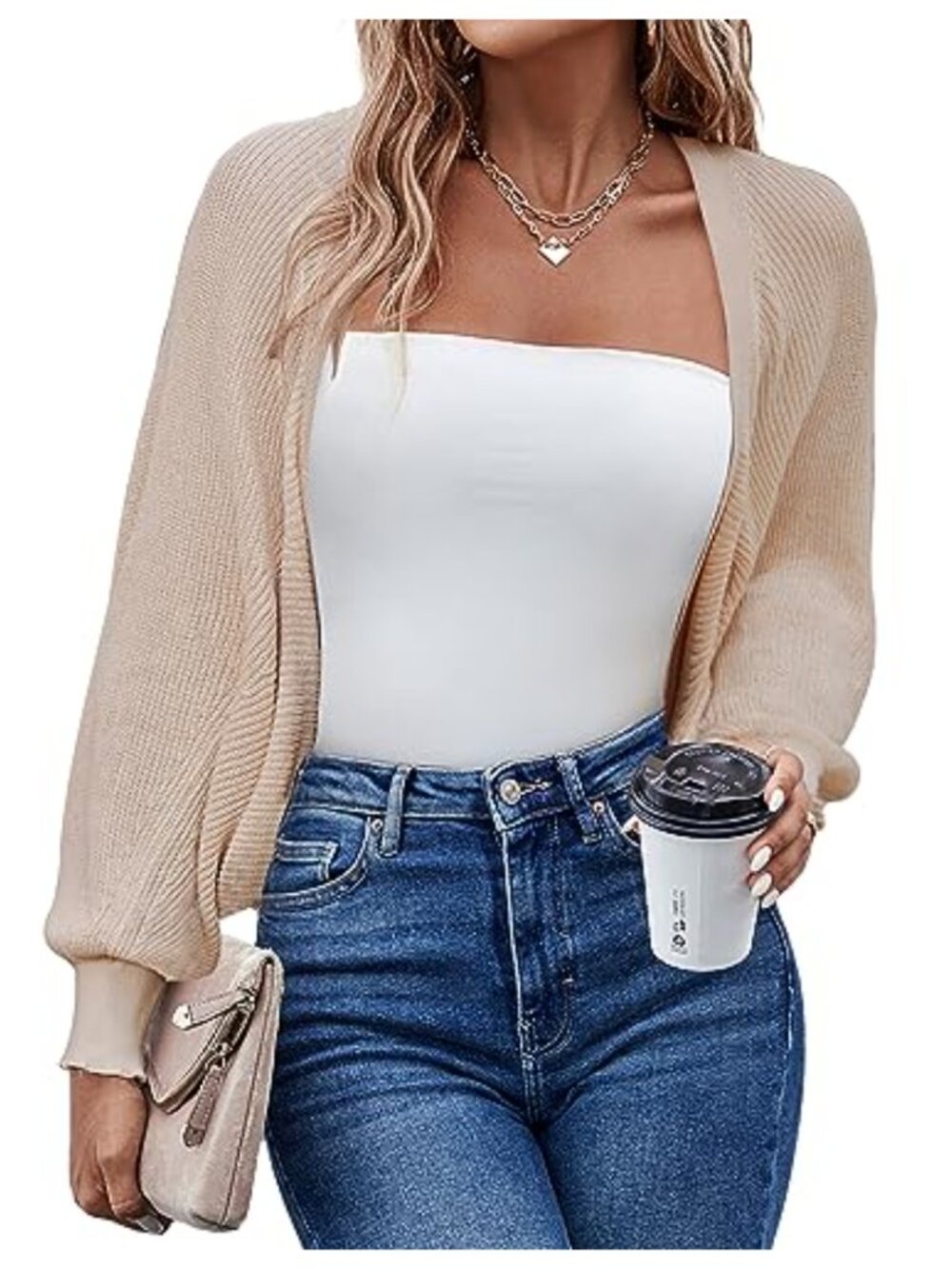 Hotouch Women's Batwing Sleeve Knitted Cropped Bolero Shrug Open Front Cardigan